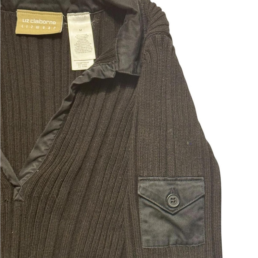 Brown V-Neck Sweater with Pocket Detail